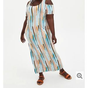 Super Soft Multi Stripe Cold Shoulder Maxi Dress Size 1/1X/14-16